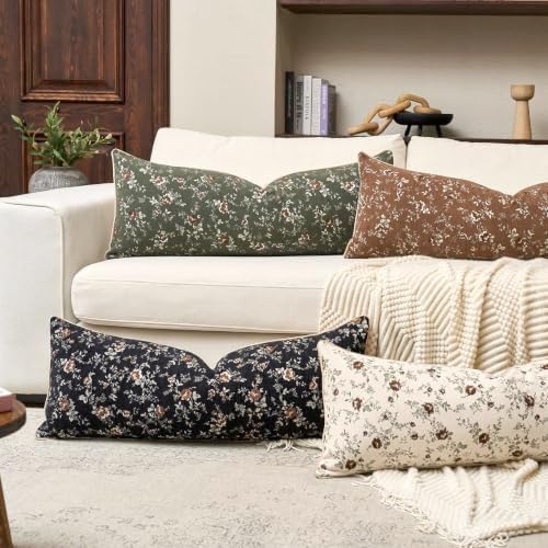 Spring Flower Lumbar Throw Pillow Cover 14x36 Inches Green Vintage Floral Pillow Cover Farmhouse Summer Cushion Cover Leaf Retro Pillowcase Home Decor for Sofa Living Room Couch - Image 5