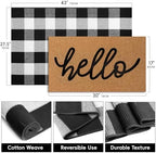 2 Pcs Welcome Door Mat Set, Layered Hello Coir Doormat with Black and White Buffalo Plaid Mat, Front Door Mats with Non-Slip TPR Backing, Farmhouse Modern Door Decor for Porch, Entryway, Patio - Image 2