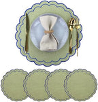 Linen Cotton Placemats Set of 4 Scalloped Flower Embroidery Place Mats 15'' Natural Linen Texture Fabric Machine Washable Table Mats for Restaurant Kitchen,Table Decor(Matcha Green) by lyssiatina