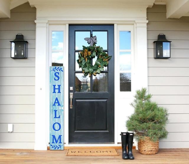FemiaD Hanukkah Porch Sign Shalom Sign for Front Door 8x63inch Vertical Wooden Hanukkah Porch Sign Happy Hanukkah Porch Décor Standing Hanging Holiday Party Signs Chanukah Wood Welcome Sign for Door - Image 3