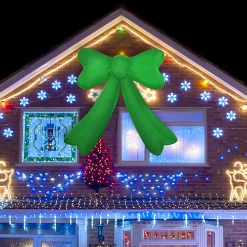 Christmas Inflatables Lighted Yard Lawn Inflatable Decoration with Built-in Fan and Stakes Ropes Holiday Party Decor, Christmas Decor (7FT-Green Bow) - Image 5
