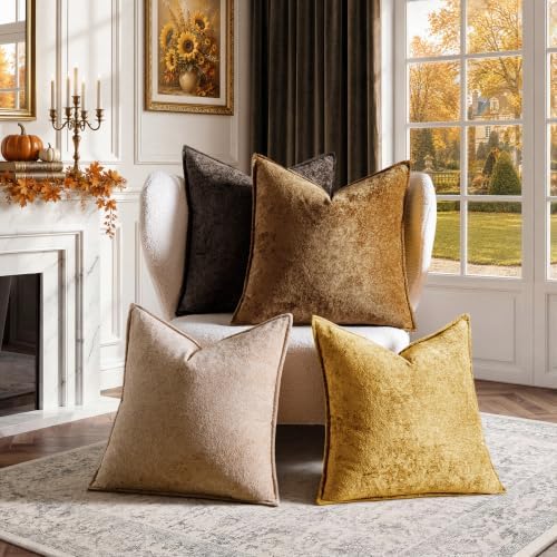 a moment Throw Pillow Covers 20X20 Inch 4 Packs,Soft Velvet Decorative Pillow Cases with 3D Ice Flower,Texture Modern Accent Cushion Covers for Sofa Couch Home Decor Dusty Gold - Image 7