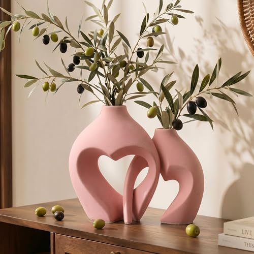 Modern Ceramic Flower Vase Home Table Decor Heart Shaped Vase Set of 2 - Image 6