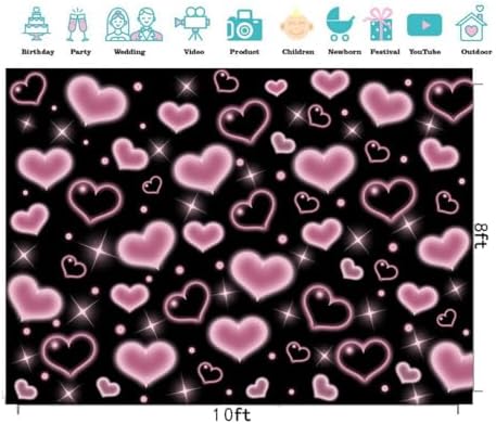 10x8FT Valentine's Day Backdrop Black and Pink Heart Photo Backdrop 90s Background Sweet Women Men Happy Birthday Party Photography Background Studio Props - Image 5