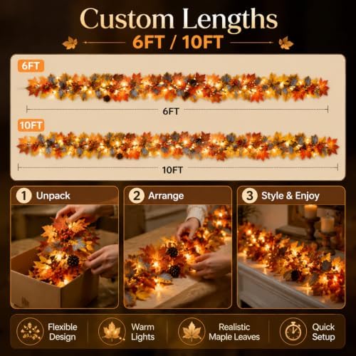 Solar Fall Garland with Lights, Maple Leaf Outdoor Indoor (6ft-BAT, 1PC) - Image 4