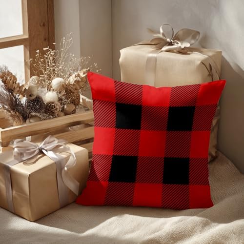 Batmerry Red Black Checkered Throw Pillow Covers, Red Gray Black Checkered Abstract Decorative Pillow Covers Digital Printing Blended for Couch Sofa Bed Invisible Zipper 26X26 in(Set of 2) - Image 2