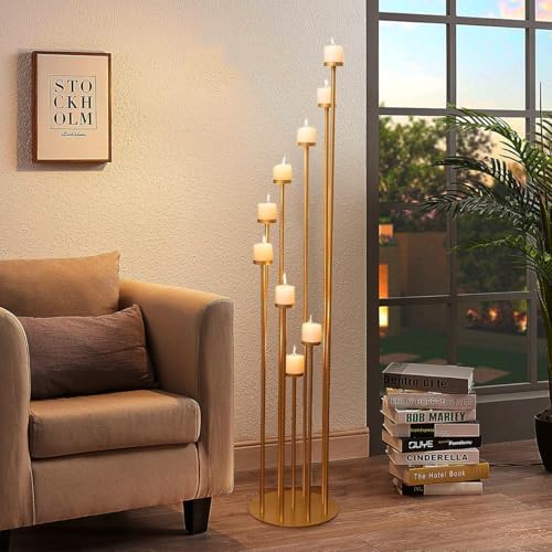 4pcs Gold 9-Arm Floor Candelabra, Tall Candle Holder Set - Image 4