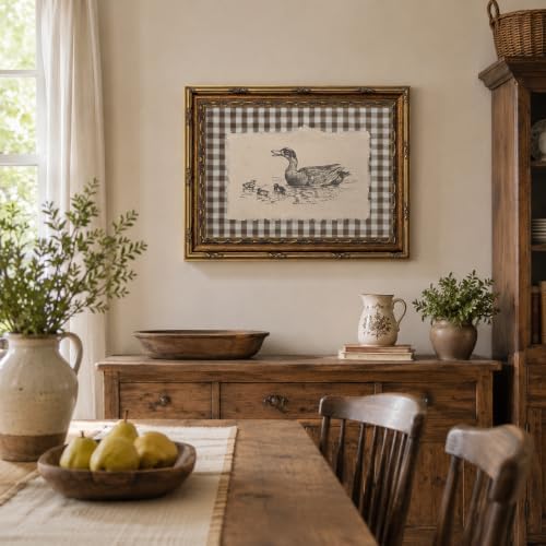Gold Framed Duck Wall Art, Farmhouse Gingham Canvas Print, 16x12 - Image 6