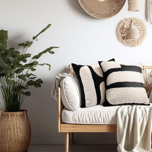Oudain Tufted Pillow,Classic Style,Black,White,18 X 18 Inch - Image 4