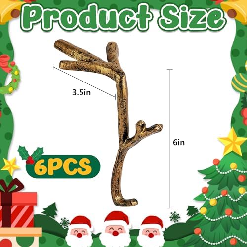 Sfcddtlg 6 Pcs Cast Iron Branch Mantle Hangers, 6 Inch Decorative Christmas Stocking Hangers with Non-Slip Pad, Brown Mantle Stocking Holder for Xmas Holiday Home Party Decoration - Image 2