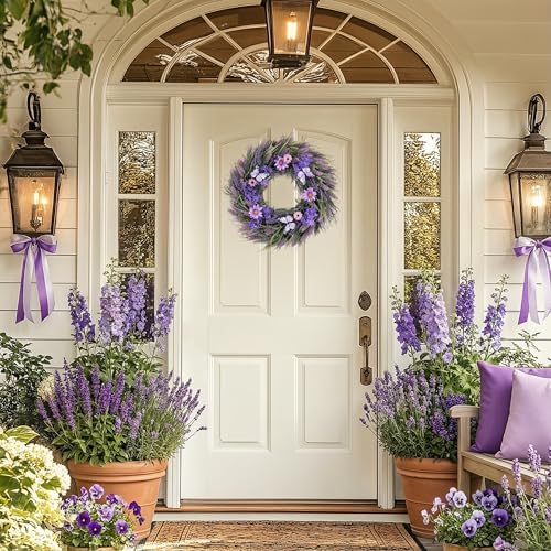 Valery Madelyn 18 inch Spring Lavender Wreaths for Front Door with Lights - Image 5