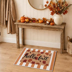 2pcs Hello Fall Doormats with Pumpkins Leaves Pattern Layered Autumn Front Porch Welcome Mat and Striped Crystal Velvet Layering Rug Non Slip Outdoor Entryway Flooring Decor for Thanksgiving - Image 4