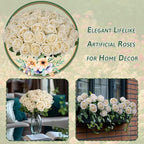50 PCS Fake Champagne Roses, Artificial Flowers Bulk, Realistic Silk Roses - Image 4