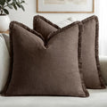 MIULEE Linen Fringe Decorative Fall Euro Pillow Covers Reddish Brown 24x24 by MIULEE