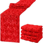 4 Pcs Rosette Table Runner 14x108 Inch for Wedding, Red by Unknown