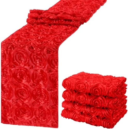 4 Pcs Rosette Table Runner 14x108 Inch for Wedding, Red by Unknown