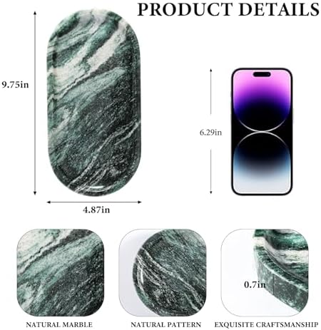 Koville Green Marble Tray for Bathroom Countertop, 10"x5" Natural Marble Vanity Tray Perfume Trays for Dresser, Stone Jewelry Dish Candle Holder for Home Decor, Stone Catchall Trays - Image 2