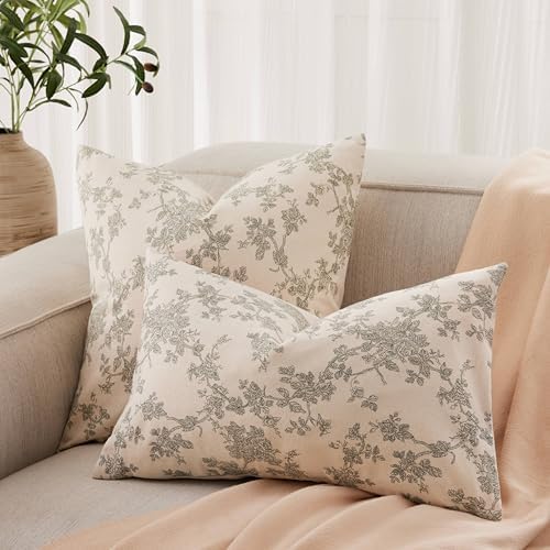 100% Cotton French Pastoral Throw Pillow Covers Set of 2, 24x24 Inch Double Sided/Green, Farmhouse Decorative Cushion Covers for Sofa Bed Living Room Home Decor - Image 4