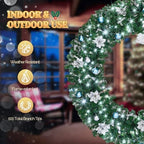 VINGLI 60" Large Pre Lit Christmas Wreath with 220 LED Lights, Blue Silver - Image 5