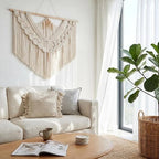 Large Macrame Wall Hanging 43"x32" - Handmade Woven Tapestry Boho Wall Decor for Bedroom Living Room Sofa Backdrop Natural Cotton Rope Long Fringe Tassel Bohemian Home Wall Art Decor with Wood Beads (Beige-B) - Image 6