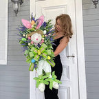 Tomppy Easter Rabbit Wreath Decor for Front Door Easter Bunny Door Wreath Hanger Easter Thief Bunny Butt and Ears Wreaths Rabbit Shape Spring Wreath Decorations for Porch Wall Door - Image 3