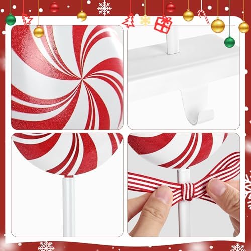 Christmas Stocking Holders for Mantle: Red White Peppermint Candy Stocking Holder Stand Set of 4, Metal Stocking Hangers Decorative Hooks for Xmas Home Decor, Fireplace Window Accessories - Image 3