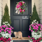 vofuly Spring Summer Wreath for Front Door,hot Pink Peony Wreath with Bow - Image 5