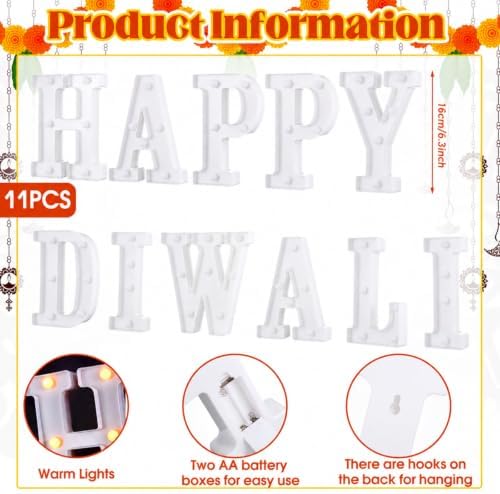 Aurelema 11 Pcs Happy Diwali Decorations, LED Letter Lights Sign - Image 2