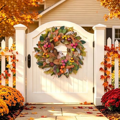 Fall Wreaths for Front Door 24 Inch Harvest Thanksgiving Autumn Wreath - Image 2