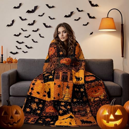 50''x66'' Halloween Quilted Throw Blanket Spooky Patchwork - Image 3