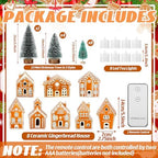WILLBOND 29 PCS LED Gingerbread Christmas Village Sets 8 Lighted Ceramic Gingerbread Village Houses with Remote Control and 13 Trees Christmas Figurines Decor for Home Tabletop Mantel Shelf Decor - Image 3