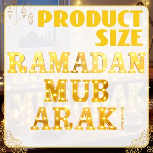 Aurelema 14 Pcs Ramadan Mubarak Decorations LED Letter Lights Sign - Image 3