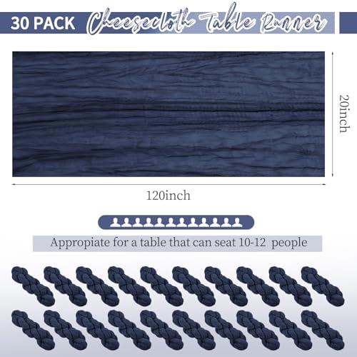 30 Pack Navy Blue Table Runner 10Ft Cheesecloth Table Runner Boho Gauze Table Runners Romantic Long Cheese Cloth Sheer Fabric Table Runners for Wedding Party Bridal Shower - Image 2