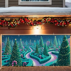 Christmas Maze with Trees Garage Door Banner 7x16FT, Winter Wonderland Holiday Scene, Outdoor Xmas Decoration for Garage Doors, Large Garage Cover for Christma by ANNAQUEEN