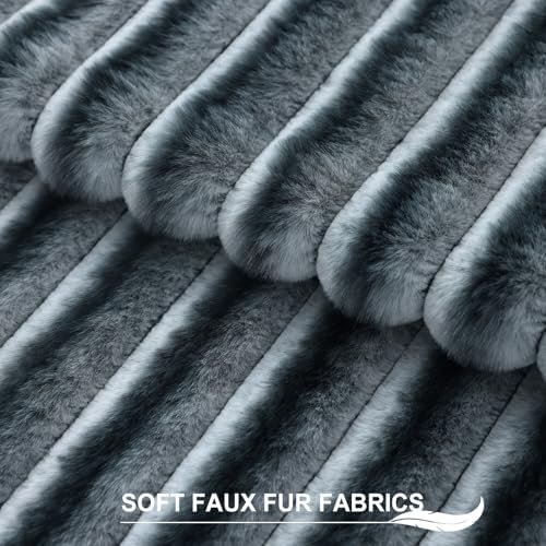 Pallene Faux Fur Decorative Throw Pillow Covers 24x24 Set of 2, Ombre Blue - Image 2