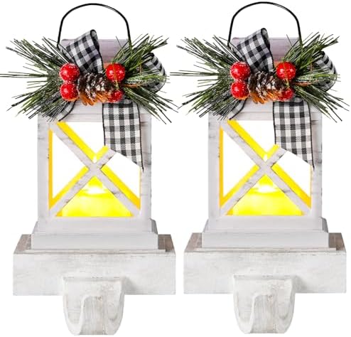 Therwen 2 Pcs Christmas Stocking Holders Lantern, LED, Classic, White by Therwen