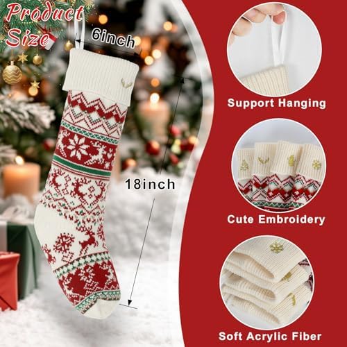 LIBWYS Knit Christmas Stockings with Patterns Reindeer, Tree, Snowflake, Snowman-4 Pack 18 Inch Large Knit Stockings, Personalized Christmas Stockings with DIY Name Tags for Family Holiday Decor - Image 4