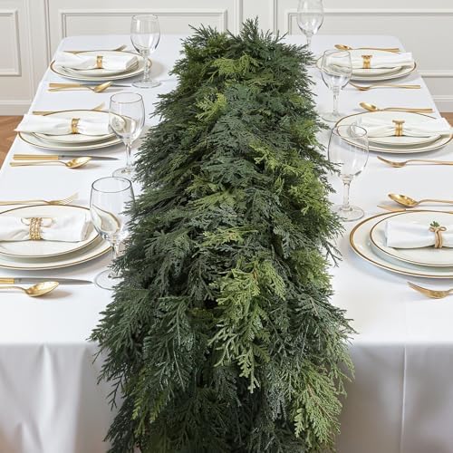 SHareconn 5.9FT Artificial Christmas Cedar Garland Decoration, Realistic Faux Cypress Greenery Garland for Winter Mantle Table Stairs Railing Fireplace Holiday Indoor Outdoor Decor, 5.9 FT by SHareconn