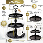 [3-in-1] Wooden Tiered Tray Stand - Beaded 3 Tiered Tray Decor Wood Cupcake Stand for Farmhouse Country Rustic Home - 3 Tier Stand [with 3 Changeable Handles] by Felt Creative Home Goods (Black) - Image 5
