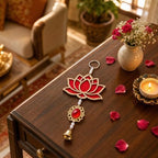 15 Pcs Lotus Flower Decor for Diwali Pooja, Bell Style Indian Floral Garlands, Wall Hanging, Indian Decor for Home, Temple, Pooja Wood Backdrop, Dropper Showpiece. - Image 5