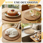 12 Pcs Round Woven Placemats - Yedoler 13 in Farmhouse Boho Straw Heat Resistant Outdoor Patio Rattan Wicker Table Mats, Natural Water Hyacinth Place Mats Coasters for Dining Table,Home,Wedding - Image 6