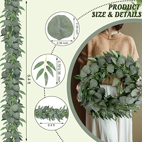 10 Pack Artificial Eucalyptus Garland with Willow Leaves 6.4 ft Artificial Greenery Vine Swag Faux Silver Dollar and Willow Leaves Garland for Wedding Table Runner Doorway Decoration Indoor Outdoor - Image 2