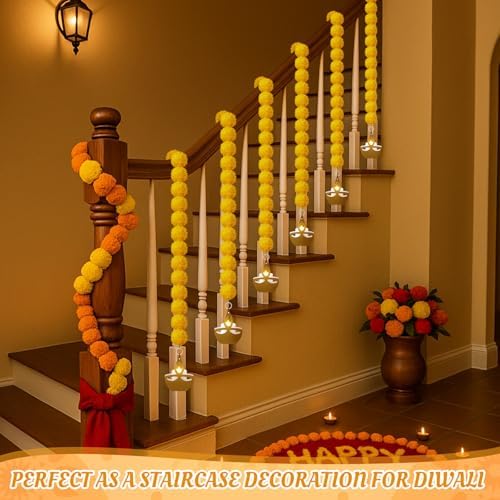 Norme 12 Pcs Marigold Garland 2.6 ft Long Strands Artificial Marigold Flowers Garland with Pendant Flower String Indian Diwali Decorations for Pooja Indian Wedding Dia De Los Muertos(Yellow) - Image 5