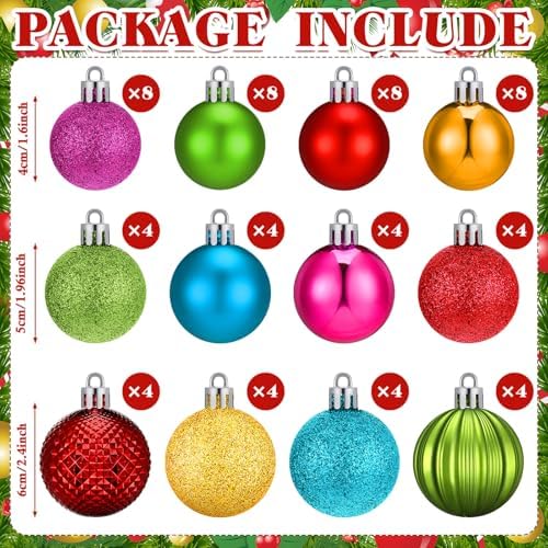 Lunmon 64 Pcs Neon Christmas Ball Ornaments Shiny Bright Multicolor Baubles - Image 3