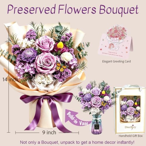 Preserved Flowers Bouquet, Purple Roses Forever Flowers for Delivery - Image 4