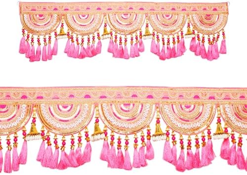 Decorative Toran Door Hanging Artificial Velvet Cloth Bandanwar Beads Wall Toran Wall Hanging Indian Traditional Festival Main Door Entrance Window Home Temple Living Room Valance (Size:-36")(Pink) by AditriCreation