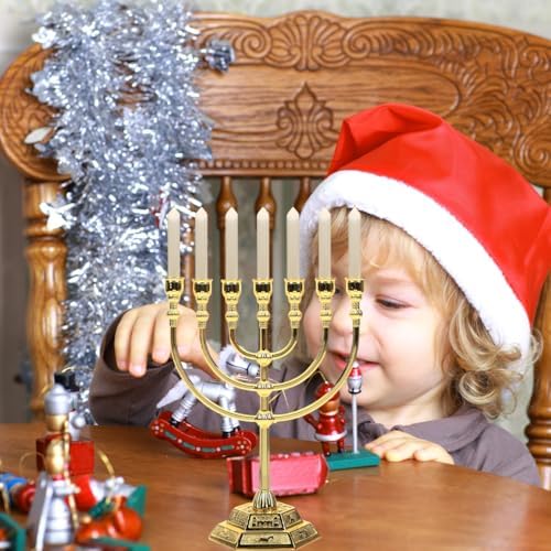 Homoyoyo Menorah 7 Branch: Traditional Jewish Menorah, Jerusalem Temple Candle Holder Traditional Jewish Big for Home Decor, Prayer, and Festive Celebrations Chanukah(Gold) - Image 3
