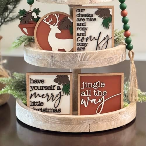 7 Pcs Christmas Themed Tiered Tray Decor Set, Christmas Themed Decor Bundle For Tier Tray, Christmas Tiered Tray Decorations, Seasonal Tier Tray Decor - Image 4