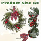 Riceshoot 12" Small Christmas Wreath for Chair Mini Cabinet Wreath with Bow - Image 2
