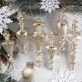 Mercury Glass Christmas Ornaments, Vintage Finial Decoration, Silver, 12-Pc by OuMuaMua